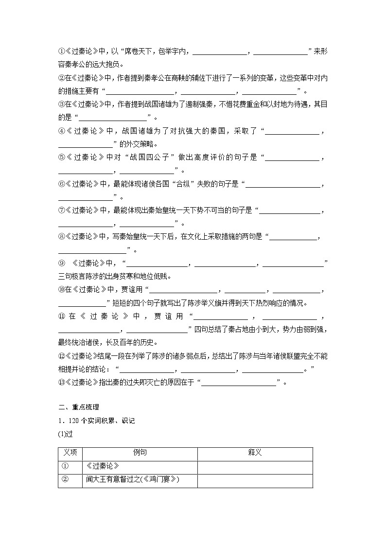 高考语文一轮复习 课内文言文挖空训练《过秦论》（原卷版）第3页
