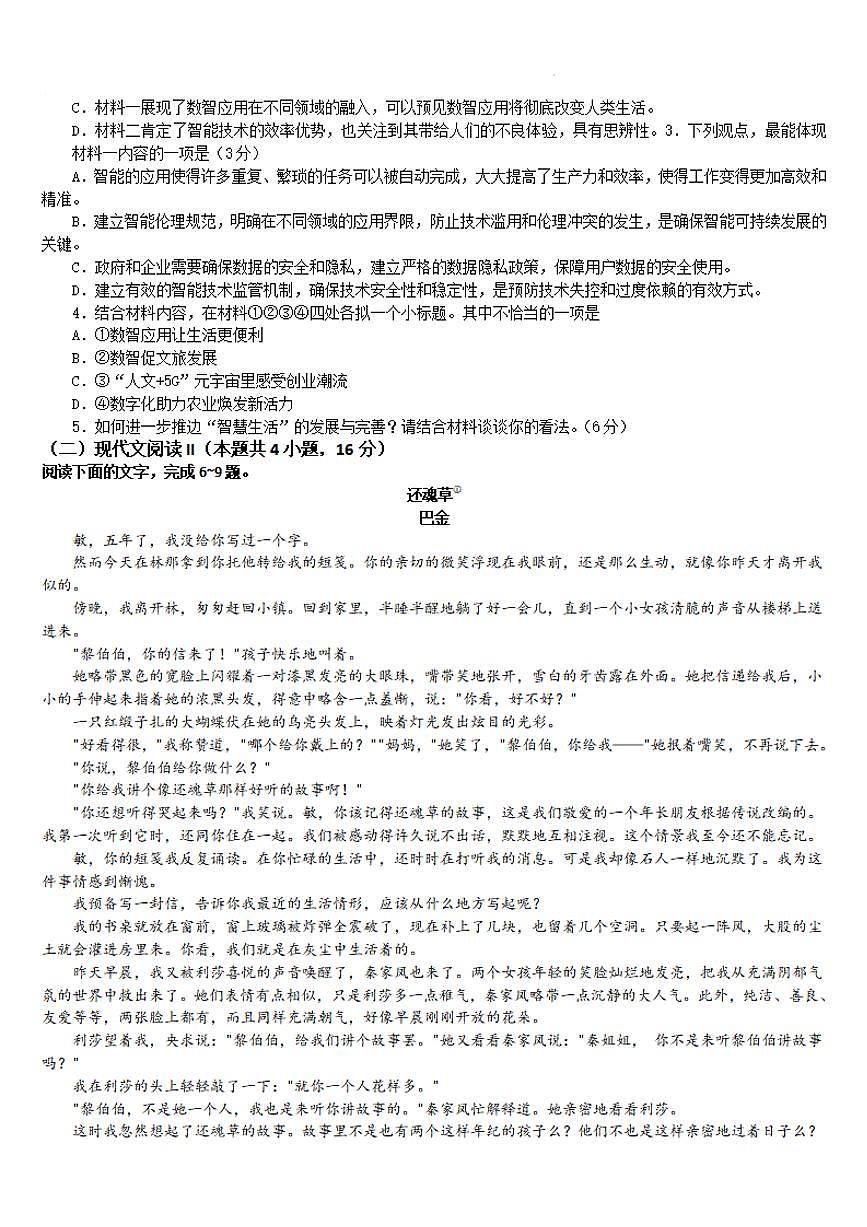 吉林省通化市梅河口市第五中学2023-2024学年高二下学期6月月考语文试卷（含答案）第3页