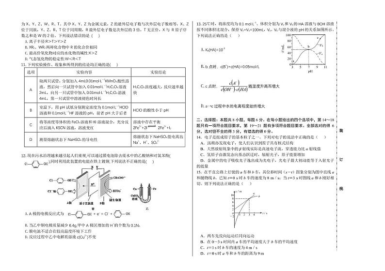 【理综】2020哈六中高三复学线下一模 试卷02