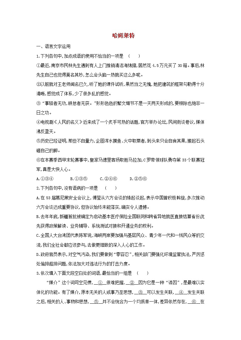 高中语文第3课哈姆莱特课时作业4（含解析）新人教版必修4. 练习01