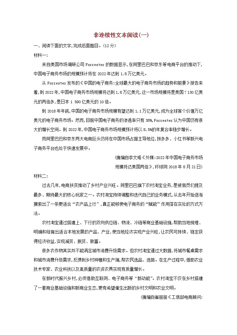 2021版高考语文总复习集训提升练五非连续性文本阅读（一）（含解析）新人教版01