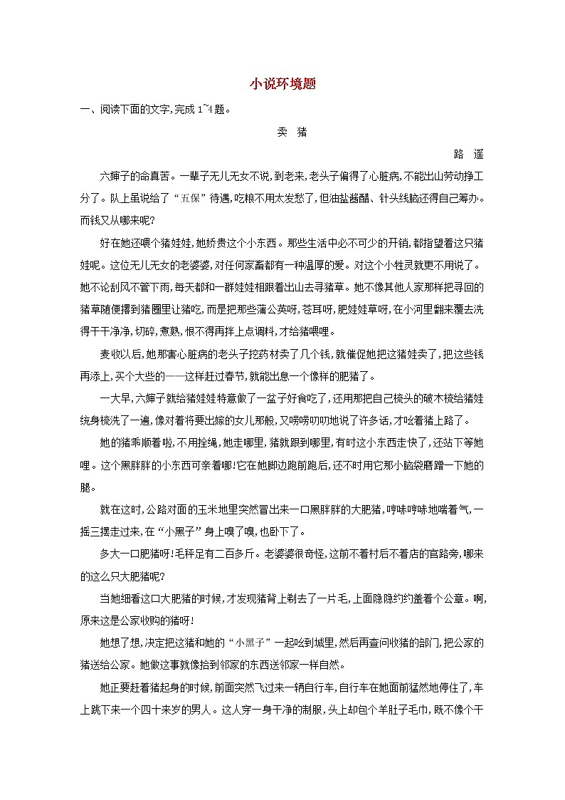 2021版高考语文一轮复习专题九小说阅读课案2小说环境题练习（含解析）新人教版01