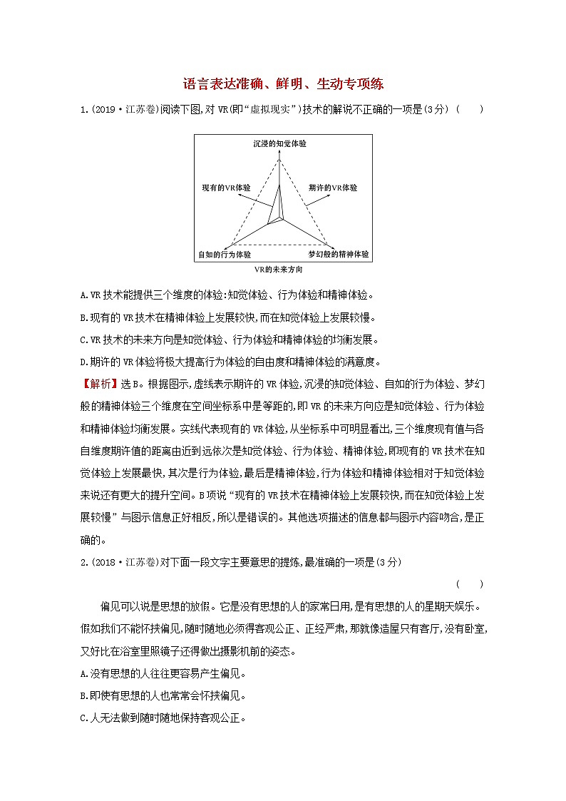 （通用版）2021版高考语文一轮复习专题集训提升练五十语言表达准确、鲜明、生动专项练（含解析）新人教版01