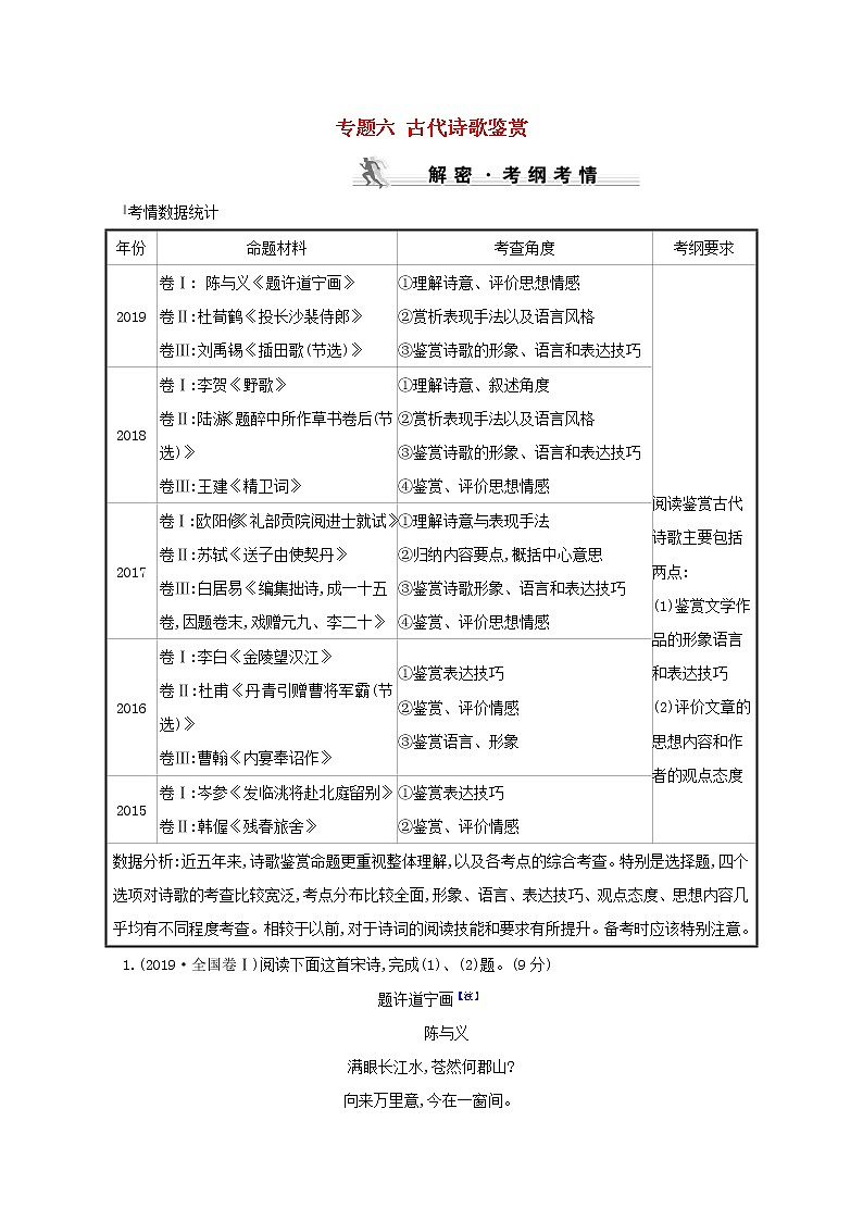 （通用版）2021版高考语文一轮复习专题六古代诗歌鉴赏练习（含解析）新人教版01