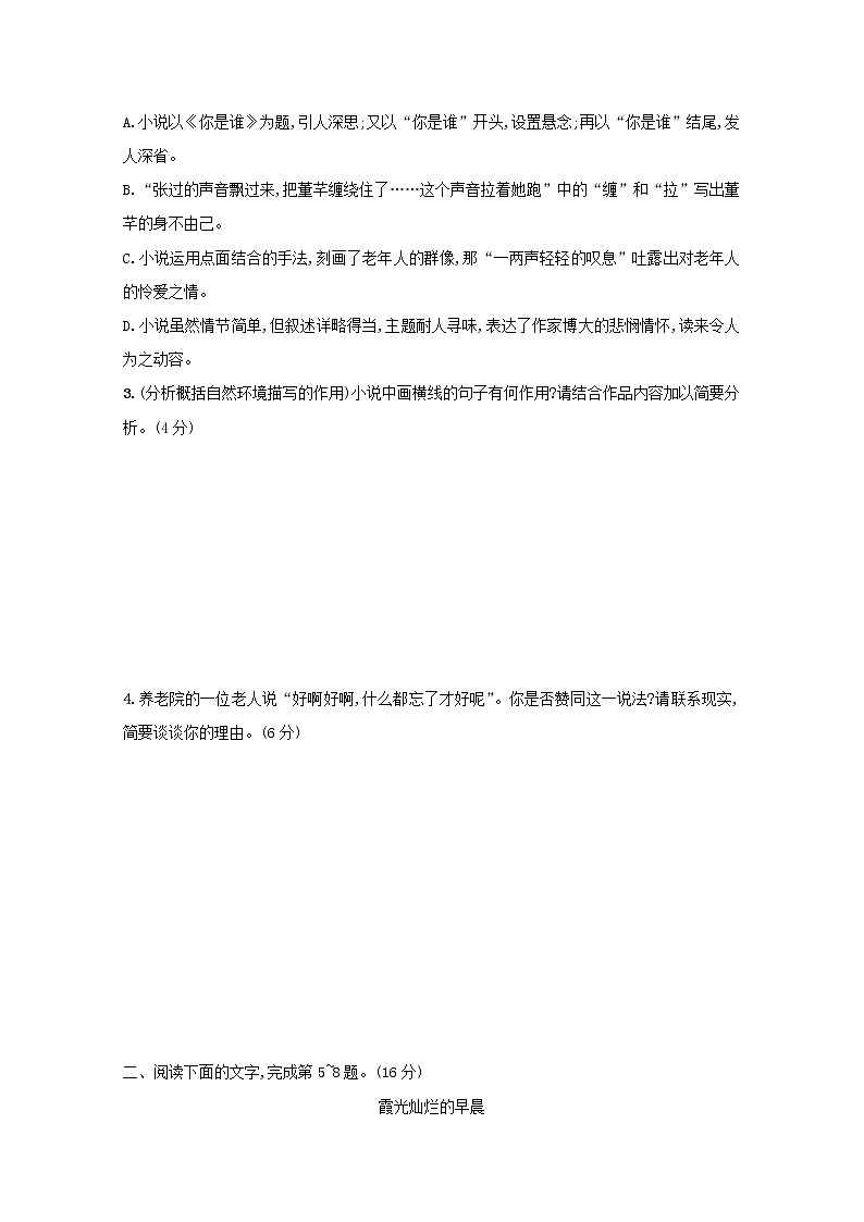 2021年高考语文一轮复习第三部分现代文阅读Ⅱ专题一练案三小说环境的三种考法（含解析）新人教版第3页
