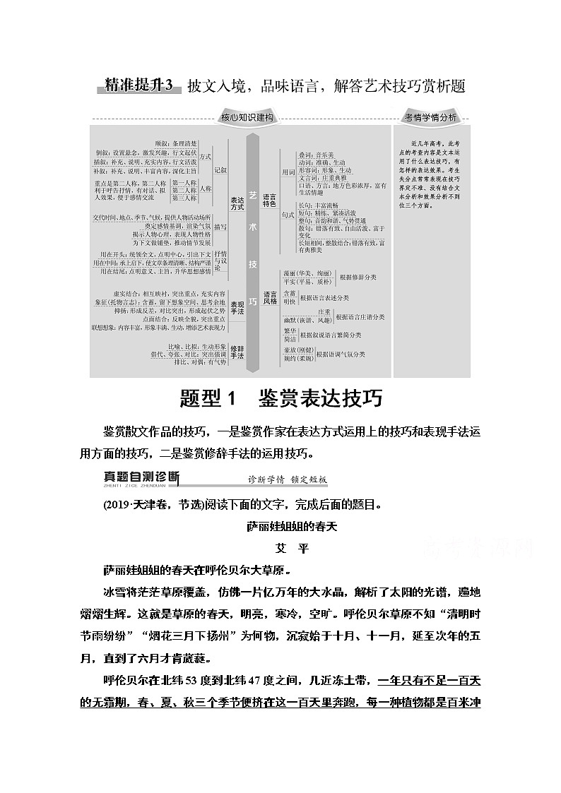 2020新课标高考语文二轮教师用书：专题4精准提升3　题型1　鉴赏表达技巧01