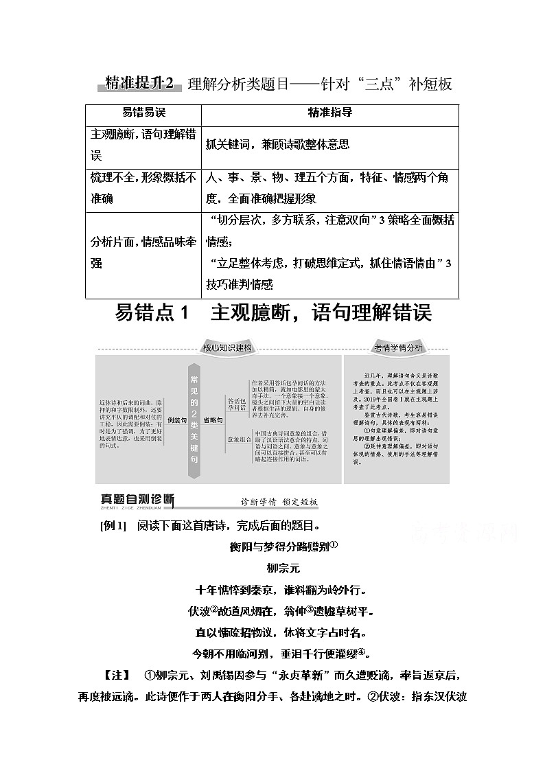 2020新课标高考语文二轮教师用书：专题6精准提升2　易错点1　主观臆断语句理解错误第1页