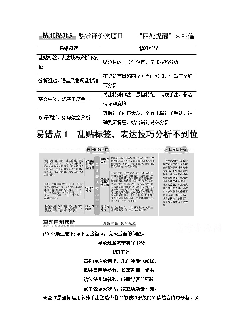 2020新课标高考语文二轮教师用书：专题6精准提升3　易错点1　乱贴标签表达技巧分析不到位第1页