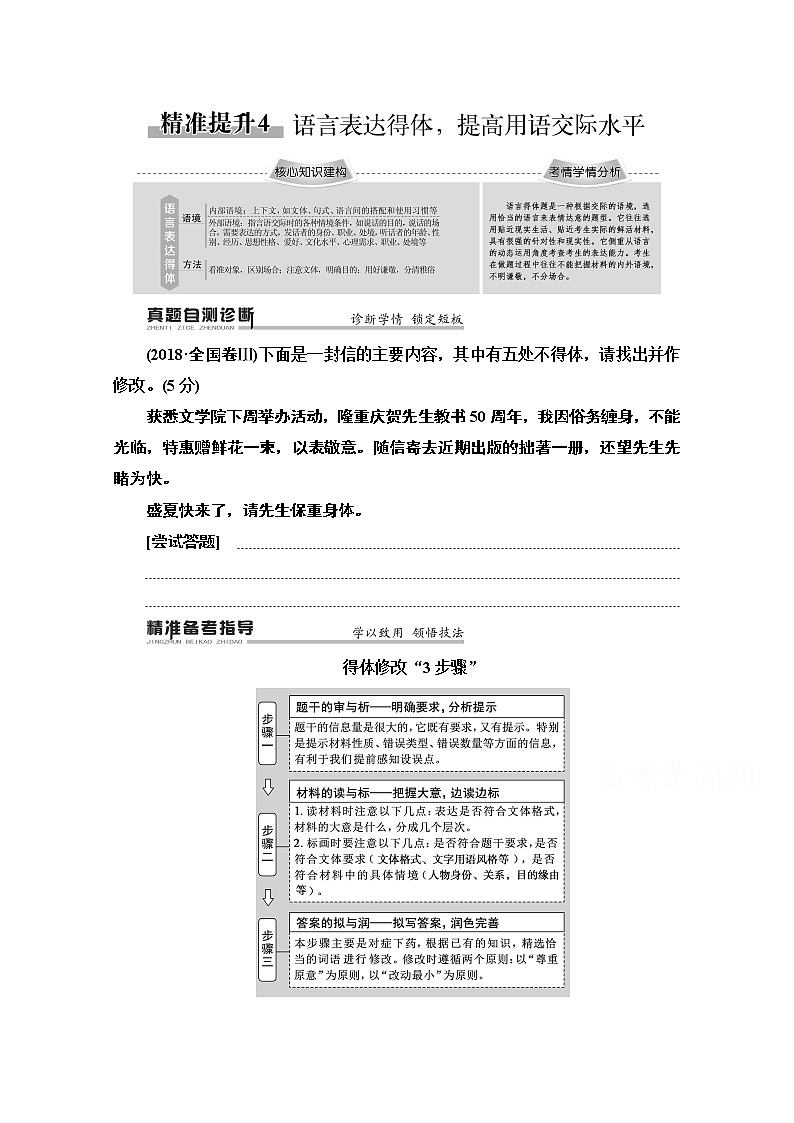 2020新课标高考语文二轮教师用书：专题7精准提升4　语言表达得体提高用语交际水平01