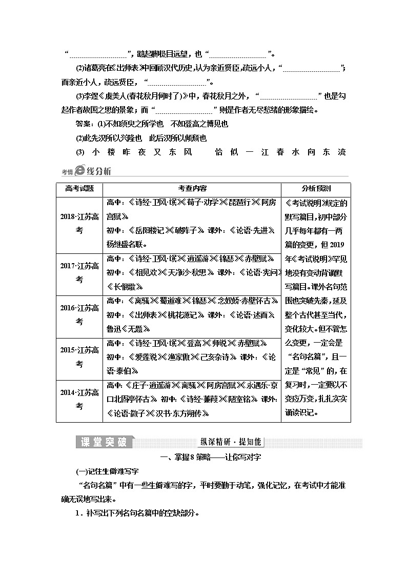 2020版高三语文一轮复习江苏专版讲义：第二板块专题三名句名篇默写03