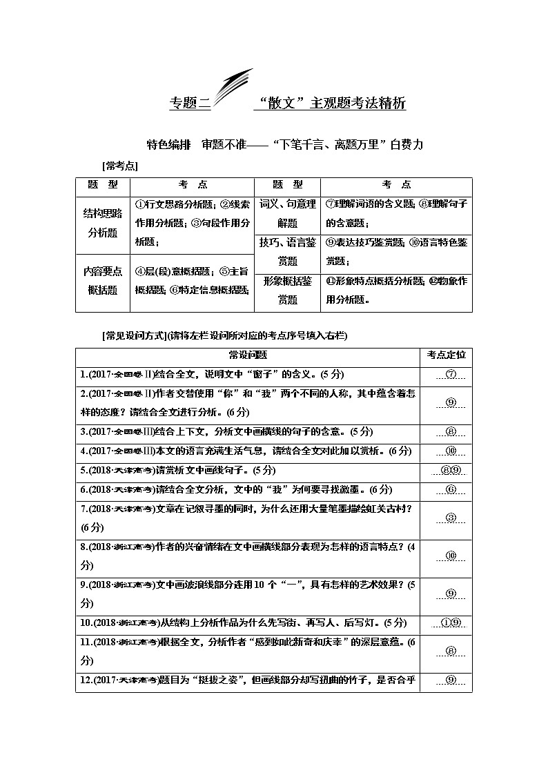2020版高考一轮复习语文新课改省份专用学案：第三板块专题二特色编排审题不准——“下笔千言、离题万里”白费力01