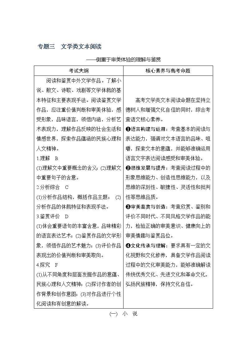 2020版高考语文新大一轮通用版教师用书：专题三（一）小说01