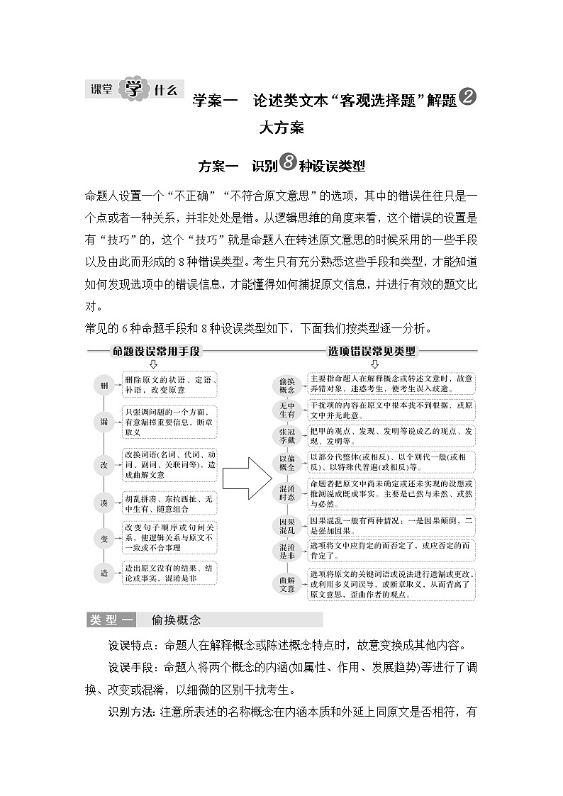 2020版高考语文新大一轮浙江版教师用书：专题二学案一　论述类文本“客观选择题”解题2大方案第1页