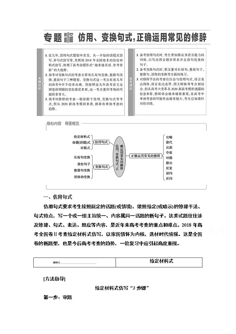 2021新高考语文一轮通用版教师用书：第3部分专题10仿用、变换句式正确运用常见的修辞01
