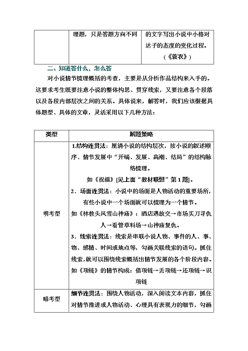 2021届高考语文一轮（统考版）教师用书：第三部分专题三第二讲　小说情节类3大题型03