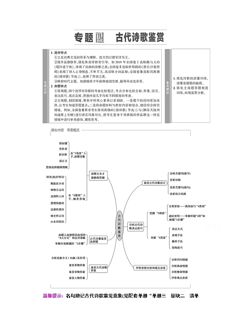 2021版新高考语文（辽宁专用）一轮教师用书：专题4古代诗歌鉴赏Ⅰ聚焦文本读懂诗歌01