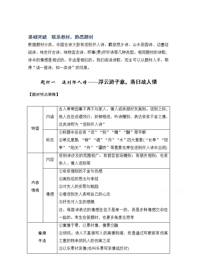 2021届新高考语文一轮总复习教学案：诗歌阅读基础突破联系教材熟悉题材第1页