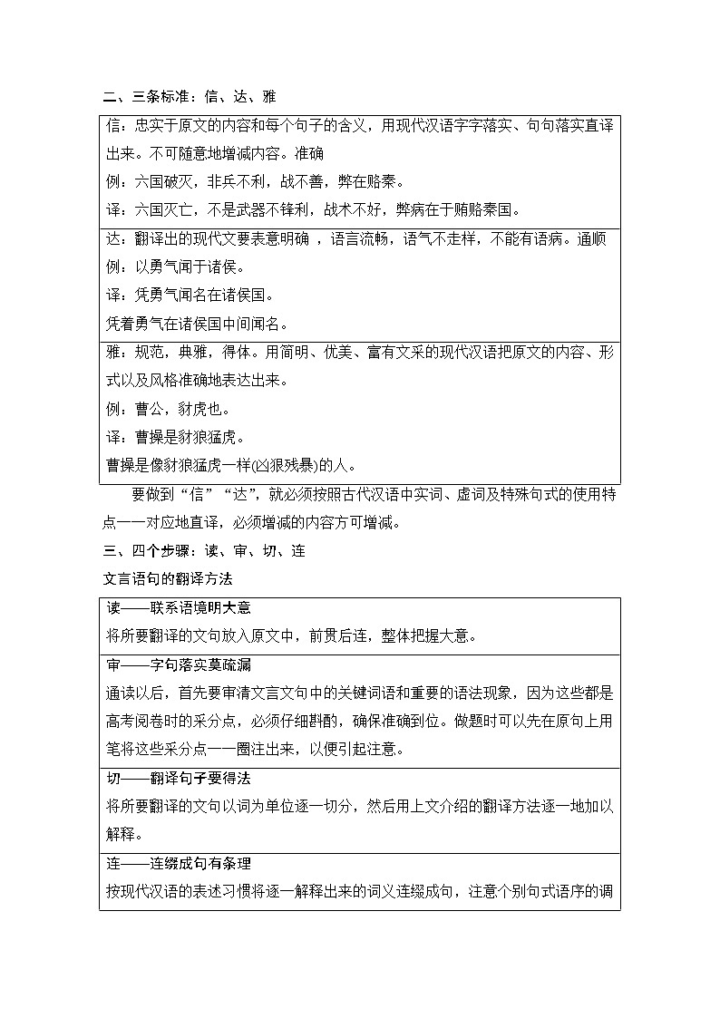 2021届新高考语文一轮总复习教学案：文言文阅读题型突破四文言翻译02