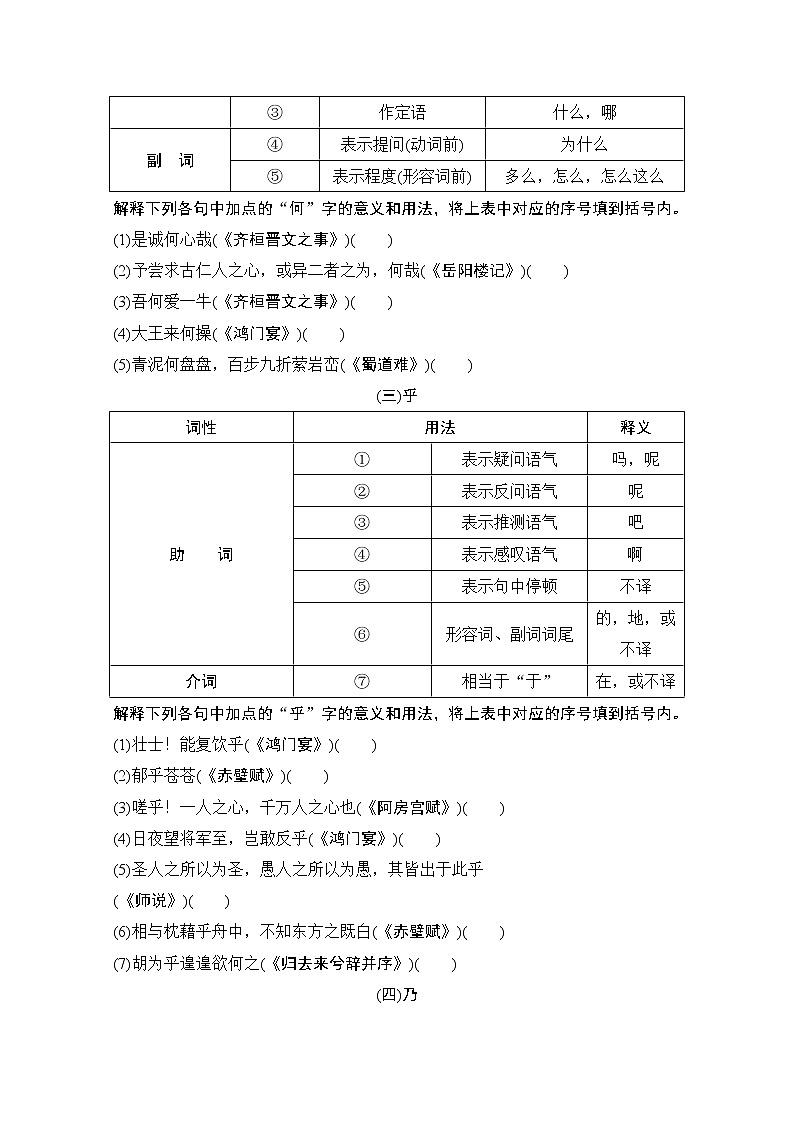 2021届新高考语文一轮总复习教学案：知识清单七　《考纲》要求掌握的18个文言虚词第2页