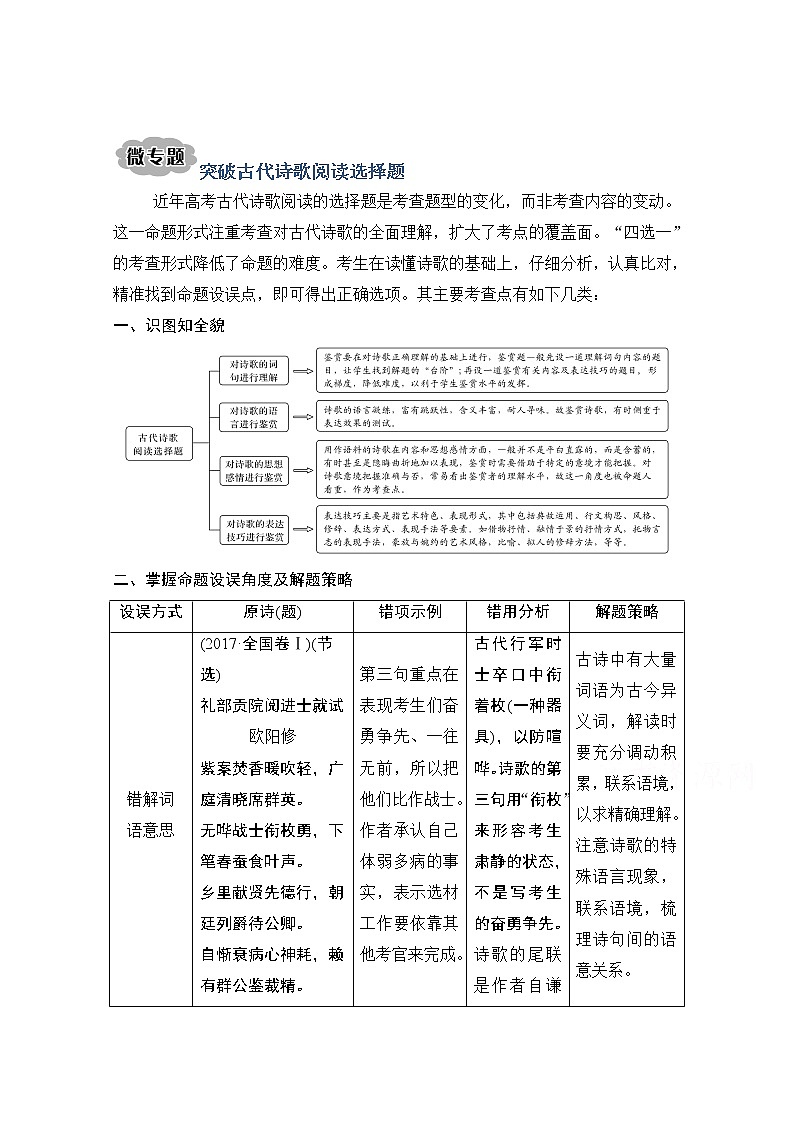 2021届江苏省高考语文一轮总复习教学案：诗歌阅读微专题突破古代诗歌阅读选择题第1页