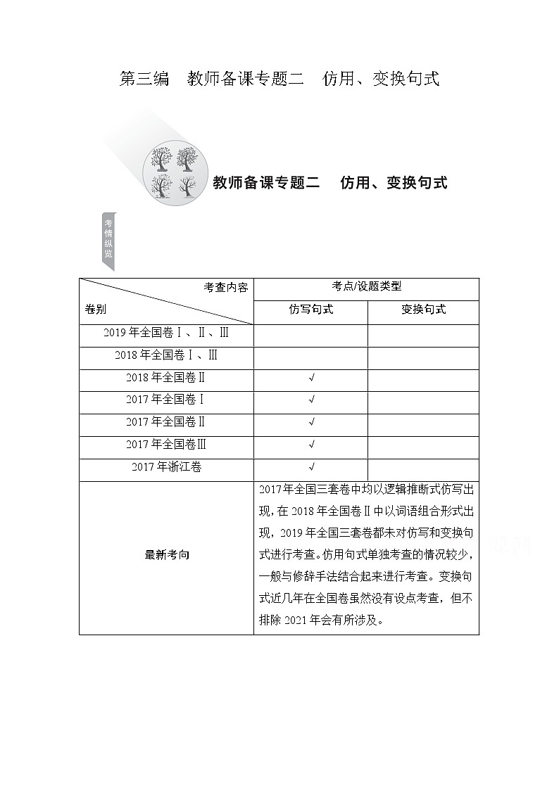 2021届高考语文一轮创新教学案：第3编教师备课专题二　仿用、变换句式01