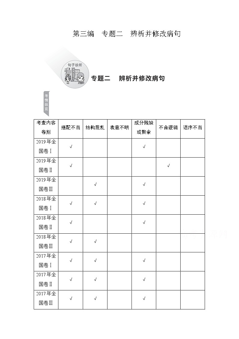 2021届高考语文一轮创新教学案：第3编专题二　辨析并修改病句01