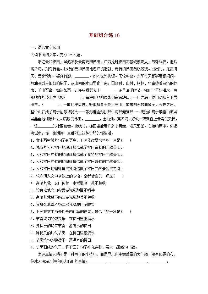 全国通用2020版高考语文一轮复习加练半小时基础突破第二轮基础组合练16（含解析）第1页