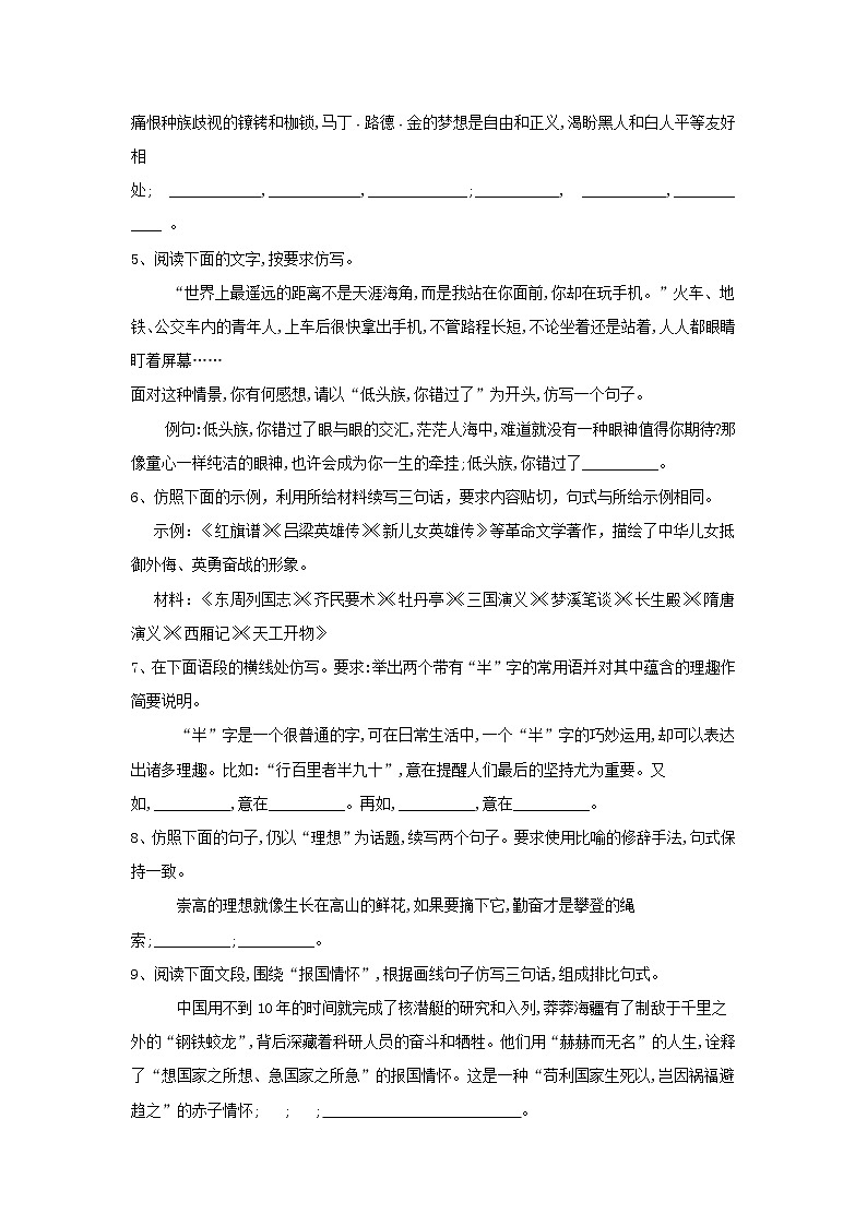 2020届高三语文一轮复习知识点总动员24《仿用句式2》(含解析)第2页