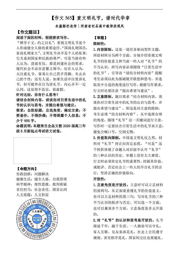 高中作文素材：重文明礼节，谱时代华章 学案01