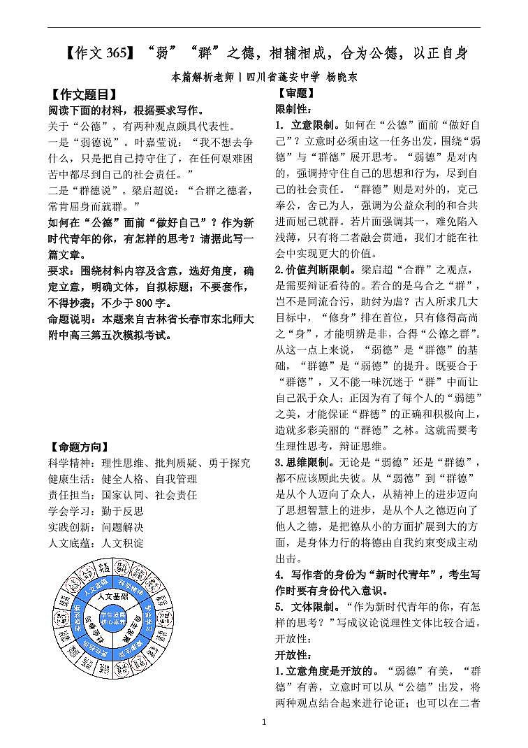 高中语文作文写作指导 何为“弱德”？何为“群德”？两相比较，你PICK哪一个？第1页