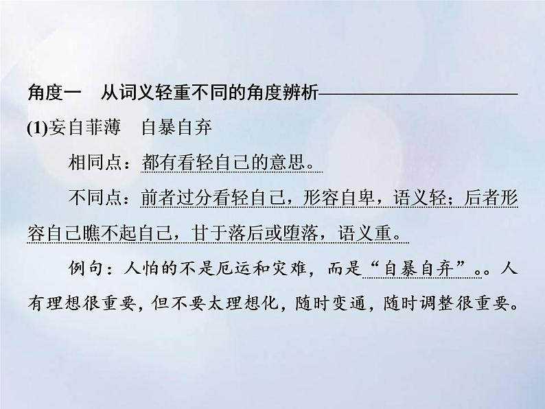 2021年高考语文高分技巧二轮复习专题七抢分点一成语运用题__准确辨析近义成语课件03