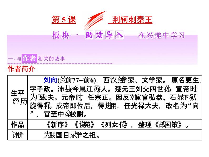 高中语文人教版必修1（课件）：第5课 荆轲刺秦王第1页