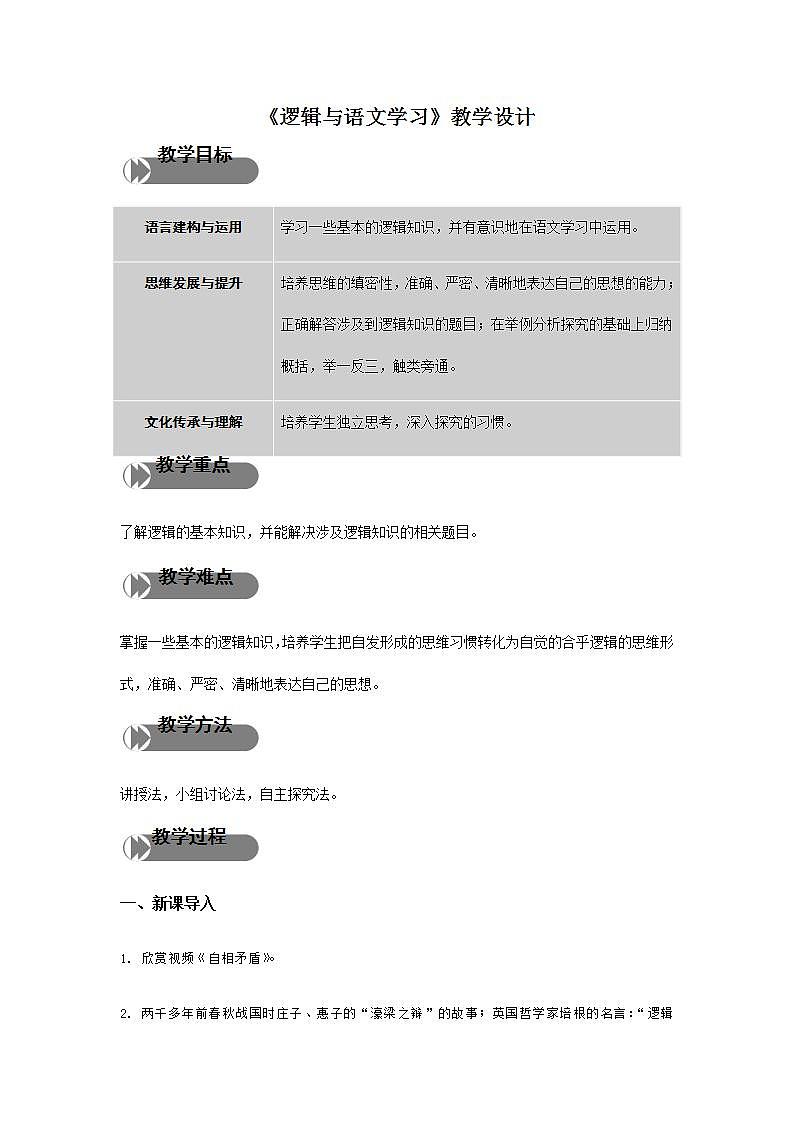 【精品教学】梳理探究1 《逻辑和语文学习》-2020-2021学年高一语文人教版必修4同步教学 课件教案01