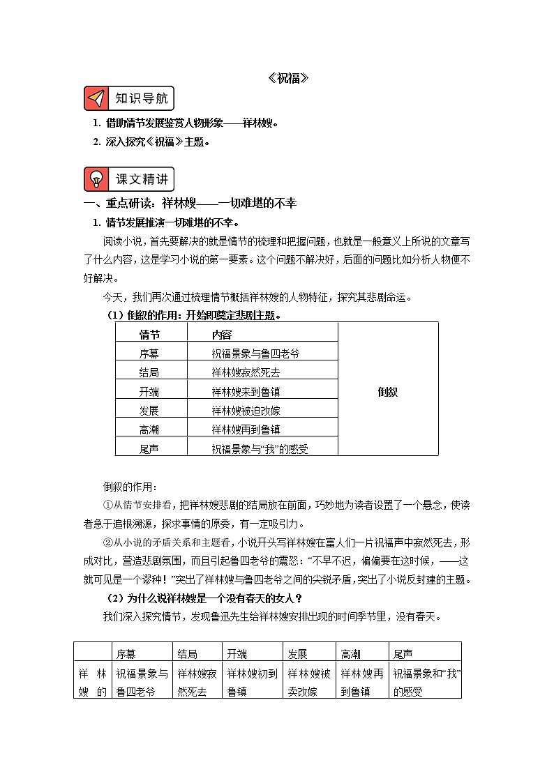 人教统编版语文必修下册学案《祝福》01