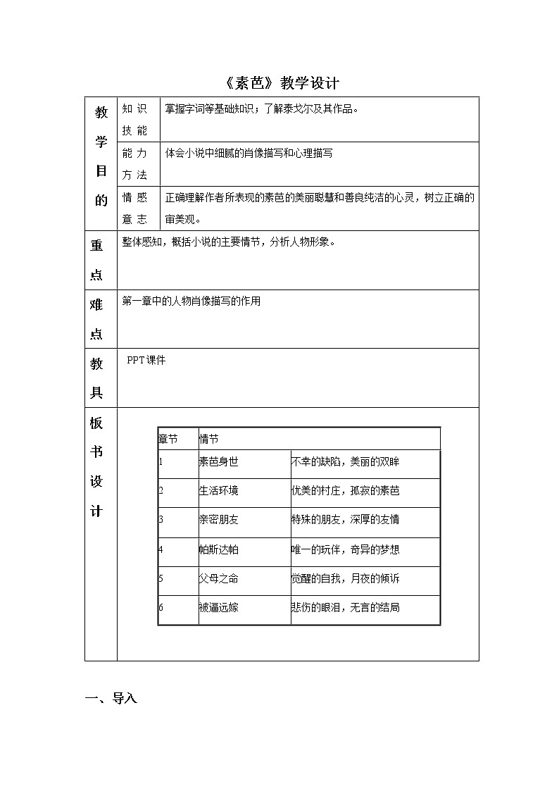 《素芭》教学设计【高中语文选修外国小说欣赏人教版】01