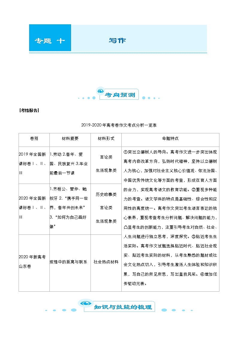 （新高考）2021届高考二轮复习专题十 写作 教师版01