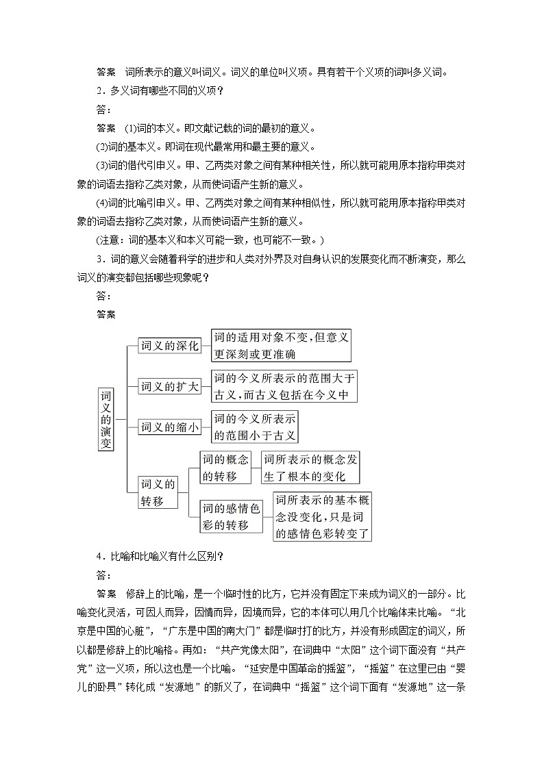 高中语文人教版选修《语言文字应用》学案 第四课 第一节 看我“七十二变”——多义词第2页
