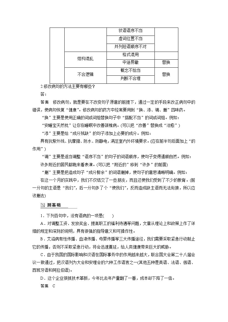高中语文人教版选修《语言文字应用》学案 第五课 第三节 有话“好好说”——修改病句第3页