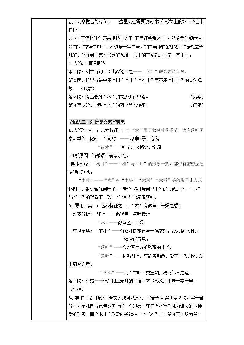 人教版高中语文必修五教案：第9课：说木叶 第一课时02