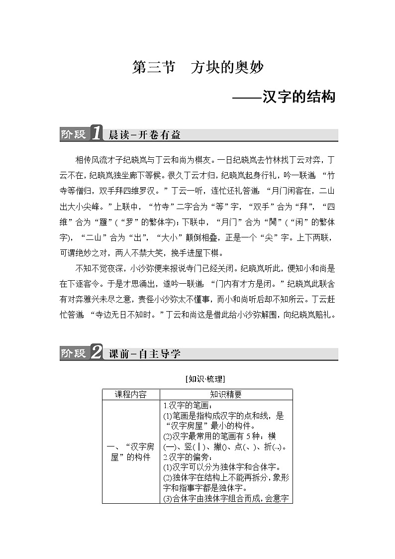 高中语文（人教版）选修《语言文字应用》同步教师用书：第3课 第3节　方块的奥妙——汉字的结构01