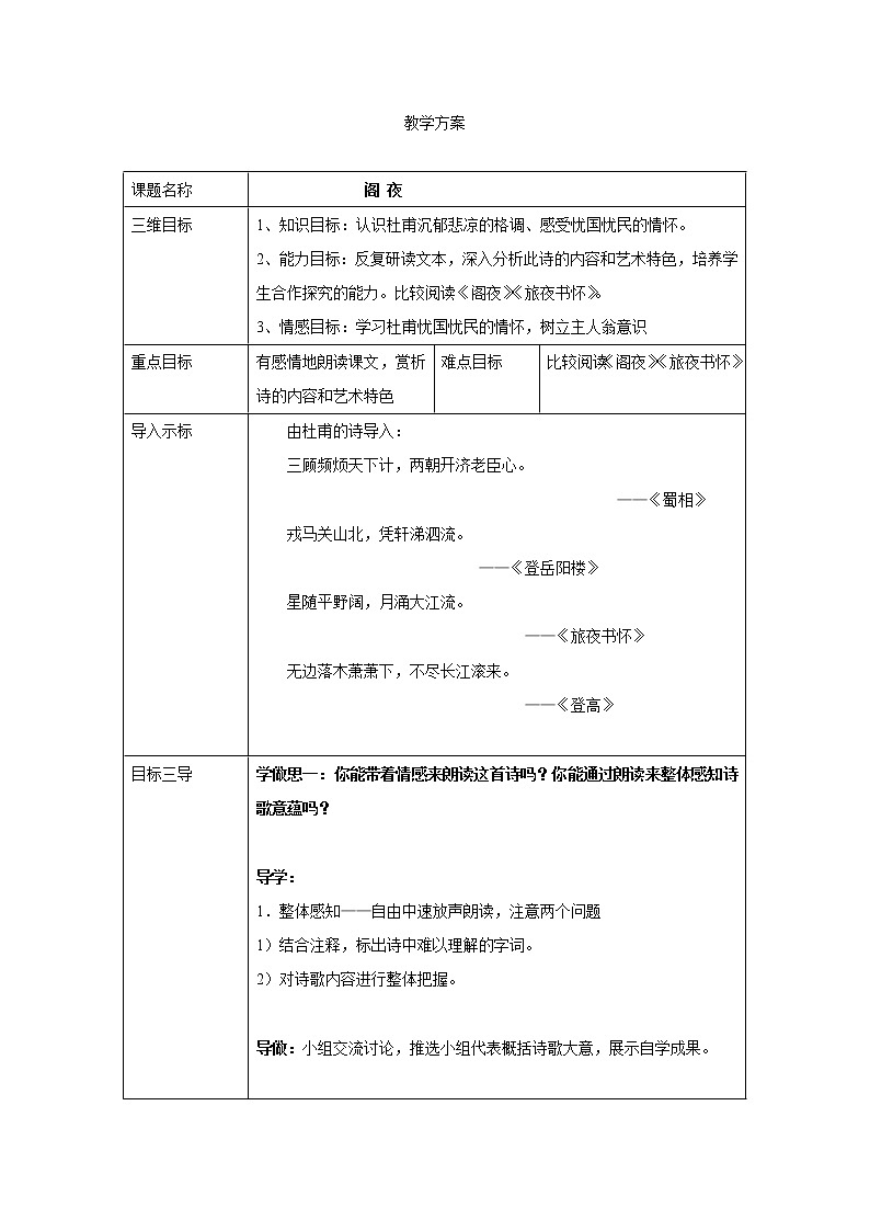 人教版高二语文选修《中国古代诗歌散文欣赏》教案：3.2阁夜01