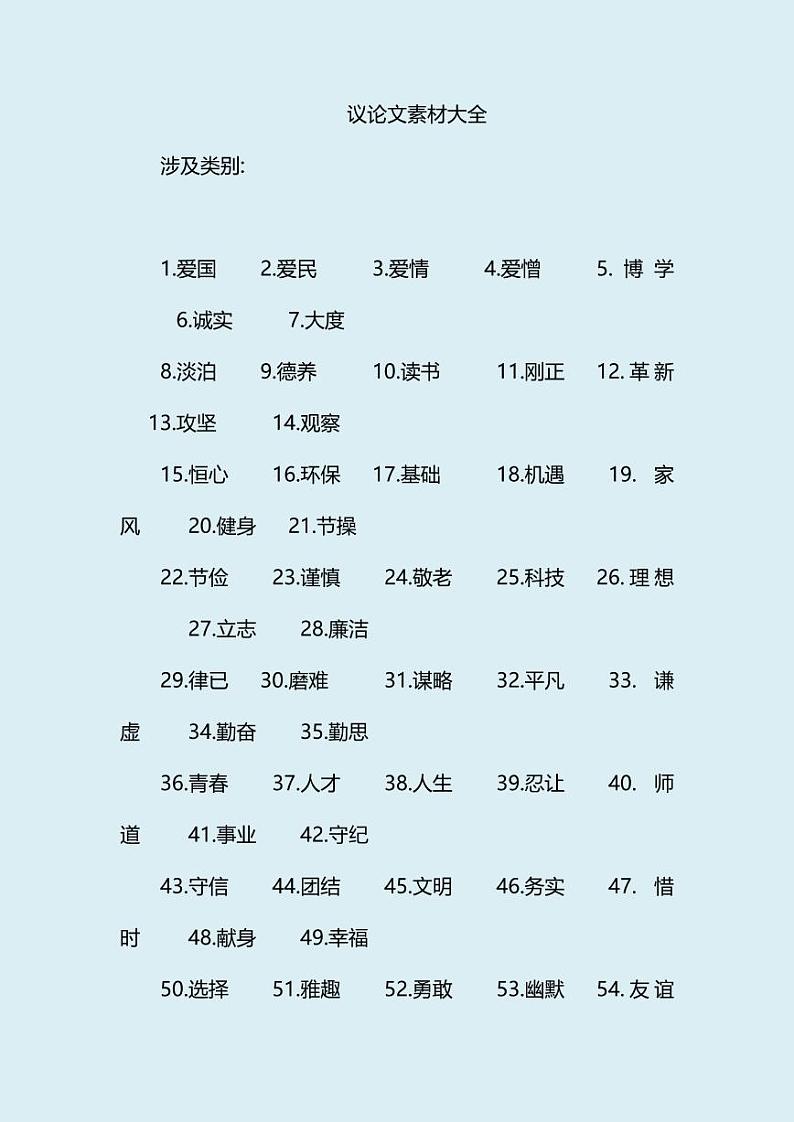 高中作文议论文分类素材大全 学案01