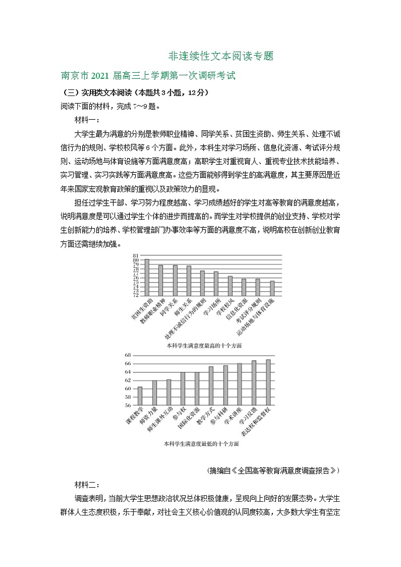 江苏省2021届高三10月语文试卷精选汇编：非连续性文本阅读专题01