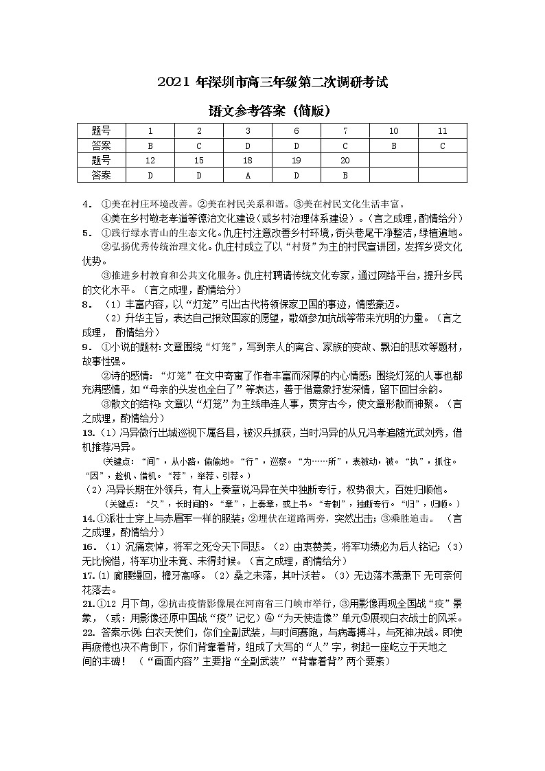 2021年深圳市高三年级第二次调研考试-语文试题【简版】01
