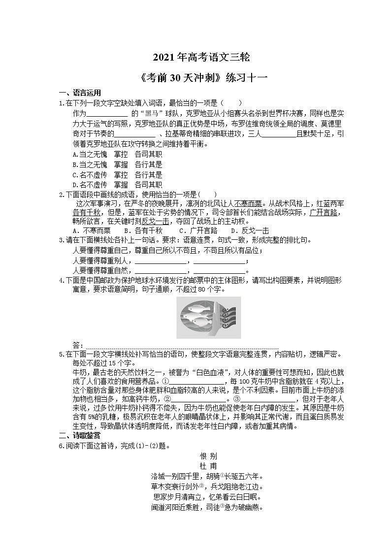 2021年高考语文三轮《考前30天冲刺》练习十一（含答案）01