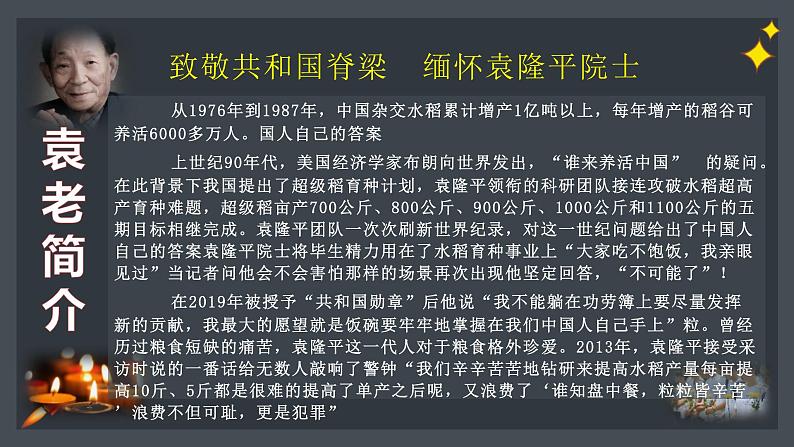 高考语文　致敬共和国脊梁  缅怀袁隆平院士 课件05