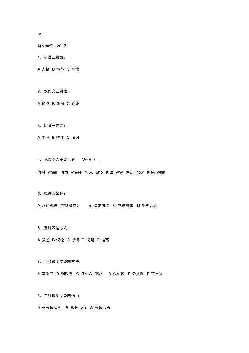 高中语文核心知识点01