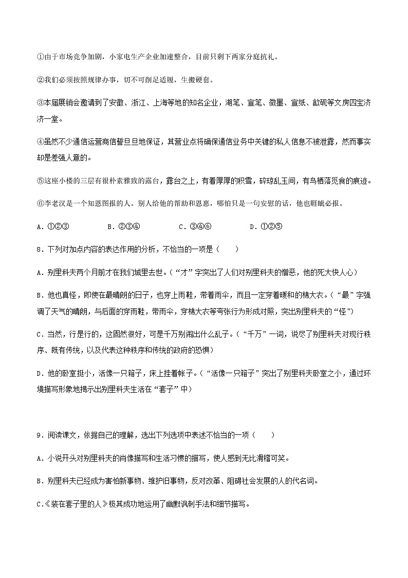 第19课  《装在套子里的人》（备作业）-【上好课】2020-2021学年高一语文下册同步备课系列（统编版）第3页