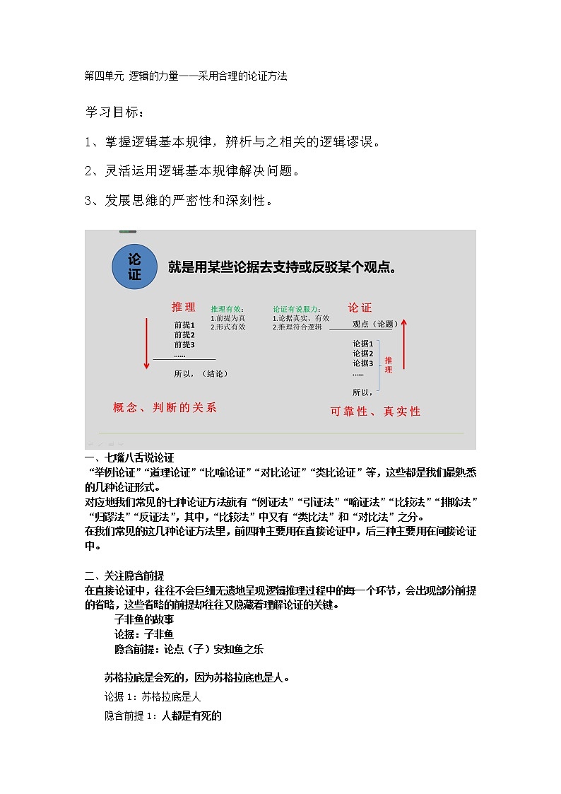 【新教材】第四单元 逻辑的力量——采用合理的论证方法 教案—上海市2020年秋高二语文部编版（2019）选择性必修上册第1页