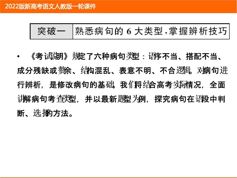 2022版新高考语文人教版一轮课件：1.1.2 辨析并修改病句 复习PPT第2页